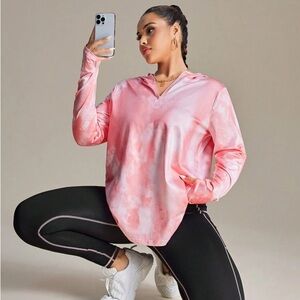 SHEIN Pink Tie-Dye Women's Hoodie & Leggings Workout Set